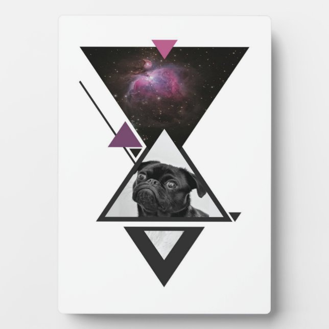 Placa Expositora Pug espacial | Idea De Regalo De Perro De Pug Negr (Frente)