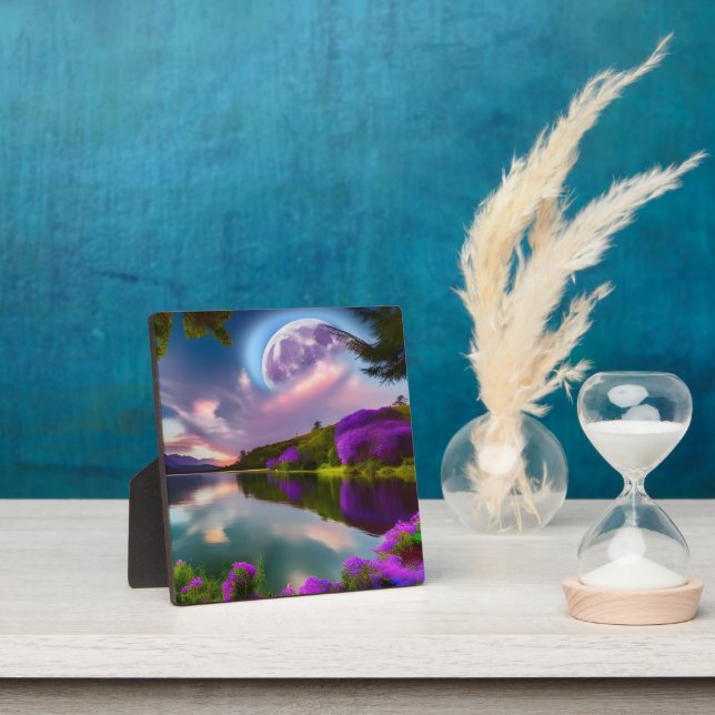 Placa Expositora Purple flowers Moon and lake reflection  (in situ)