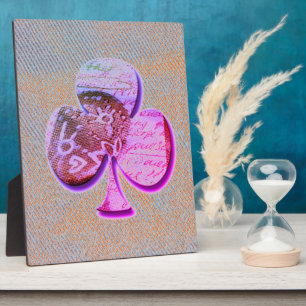 Placa Expositora Púrpura trébol en naranja y denim azul