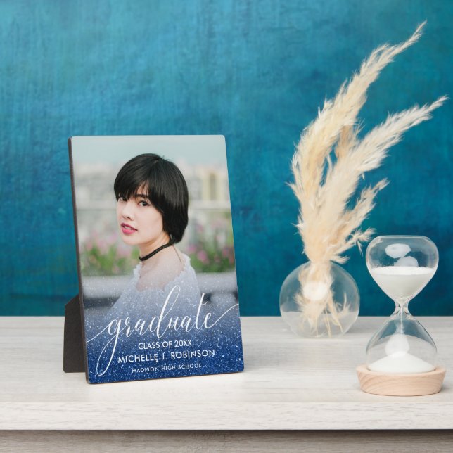 Placa Expositora Purpurina azul oscuro Ombre Girly Graduación de fo (Lado)