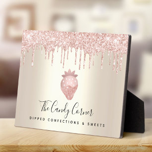 Placa Expositora Purpurina de fresa rosa gotea postre de oro