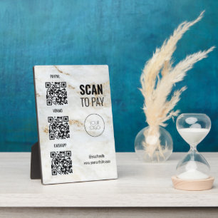 Placa Expositora QR Code Payment Business Logo Marble Profesional
