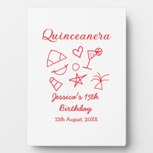 Placa Expositora Quinceañera cumpleaños 15 rojo fiesta de playa árb