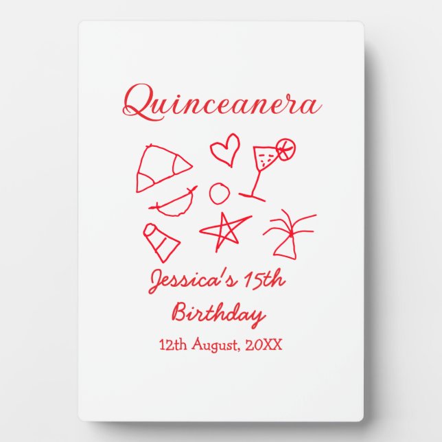 Placa Expositora Quinceañera cumpleaños 15 rojo fiesta de playa árb (Frente)