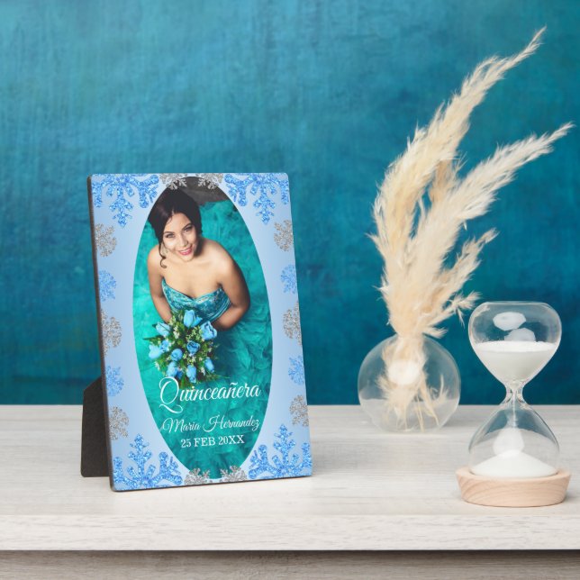 Placa Expositora Quinceañera Ice Blue Silver Snowflake (Lado)