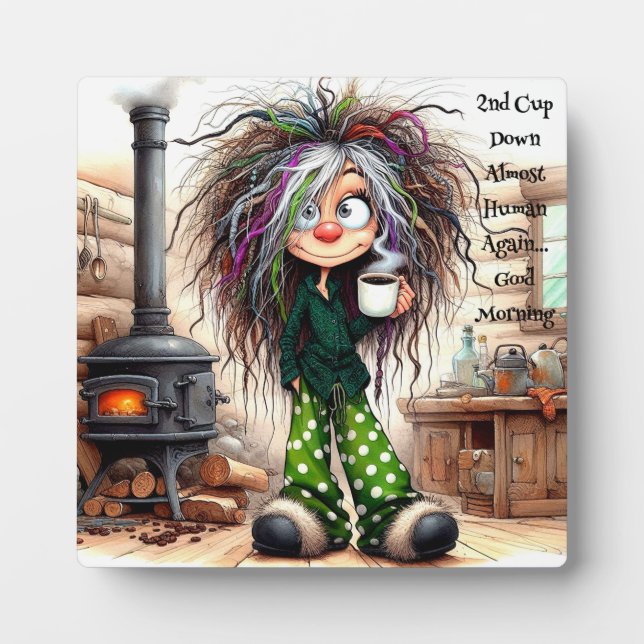 Placa Expositora Quirky Coffee Lady Casi Humana Tabletop Plaque (Frente)