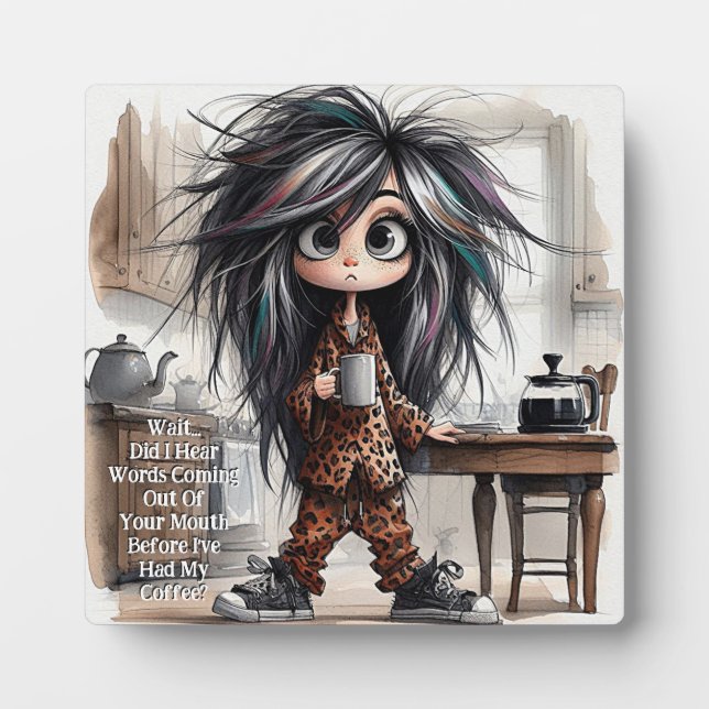 Placa Expositora Quirky Coffee Lady Wait Plaque con Easel (Frente)