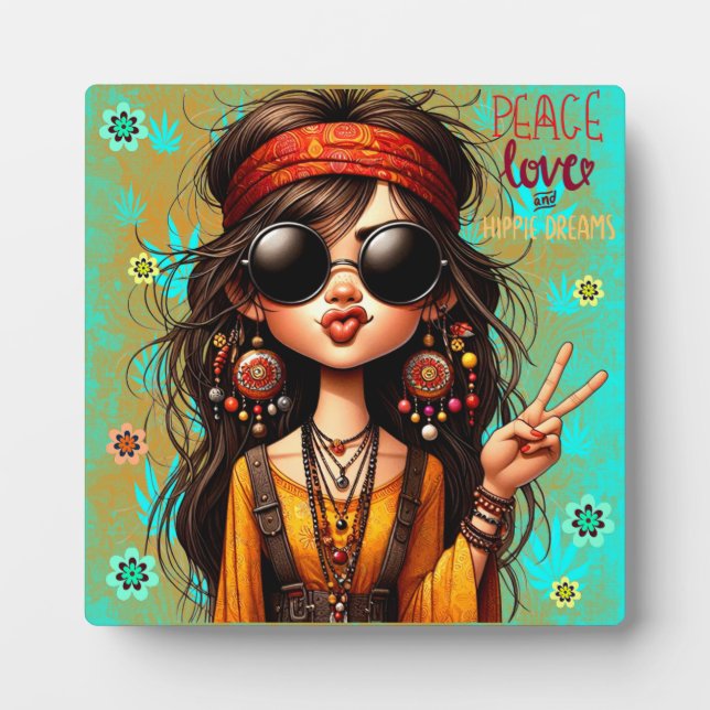 Placa Expositora Quirky hippie Moda paz tableta con caballete (Frente)