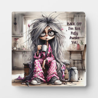Placa Expositora Quirky Lady Coffee de vuelta con Easel