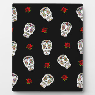 Placa Expositora RAB Rockabilly Sugar Skulls Rosas en negro