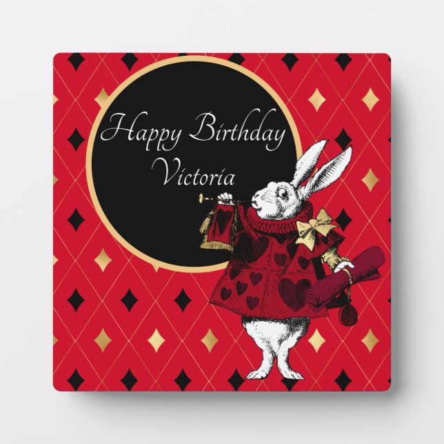 Placa Expositora Rabbit blanco en cumpleaños rojo (Frente)