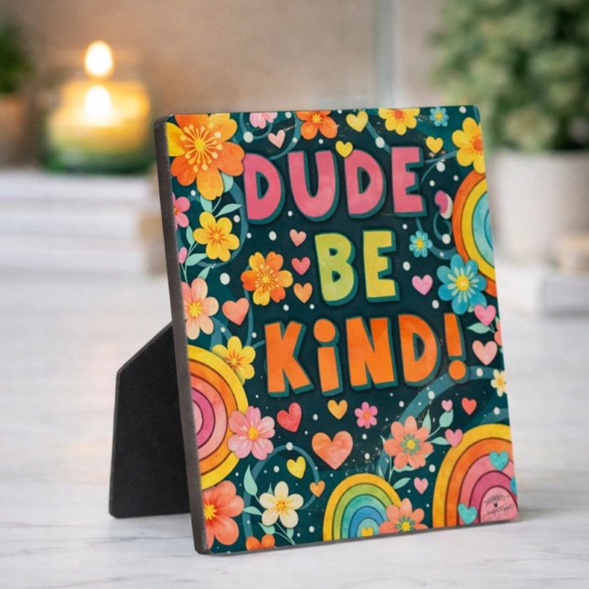 Placa Expositora Rainbow Floral Dude Be Kind Inspirivity Plaque (Subido por el creador)
