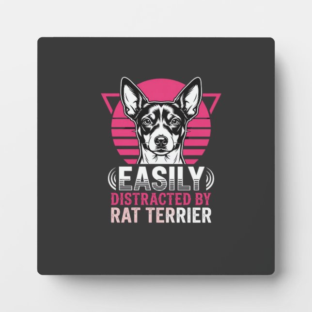 Placa Expositora Rat Terrier Fácilmente Distraído Perro Retro (Frente)