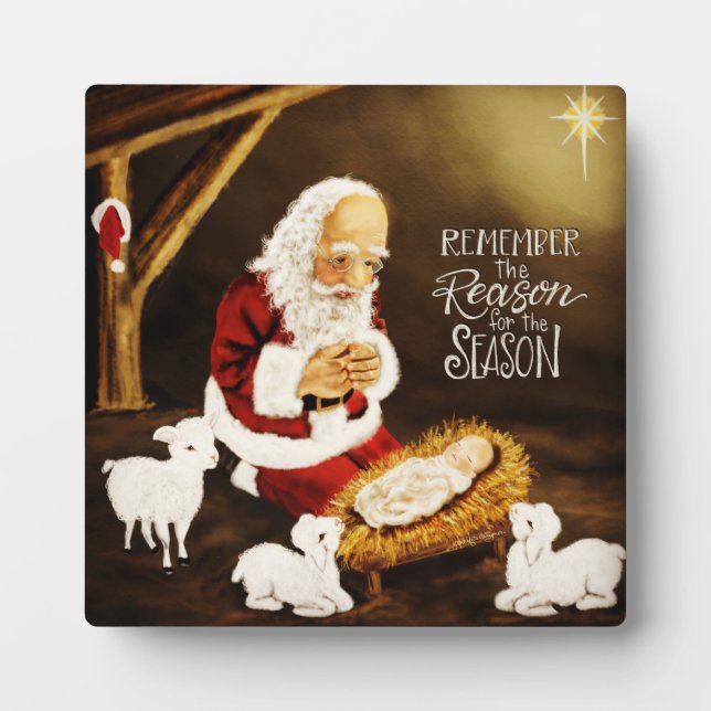 Placa Expositora "Razón de la temporada" Niño Jesús con Santa (Frente)