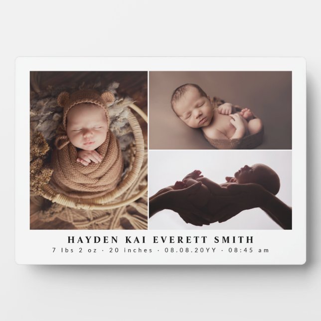 Placa Expositora Recién nacido Neutral Blanco del Collage de fotos  (Frente)
