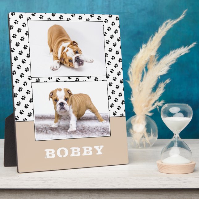 Placa Expositora Recuerdo de Collar de Fotos 2 Huella de Perro Masc (Lado)