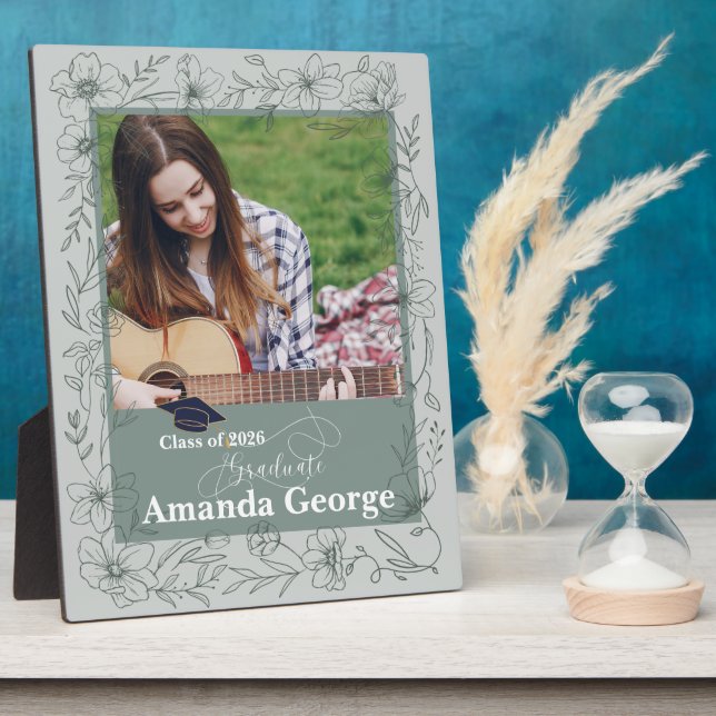 Placa Expositora Recuerdo de Fotos de Graduación Verde Salvia Clase (Lado)