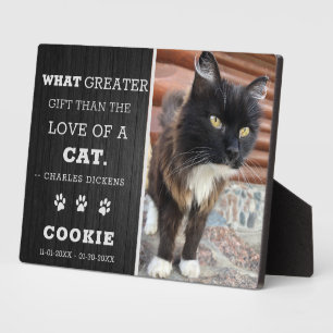 Placa Expositora Recuerdo de madera oscura para foto de gato domést