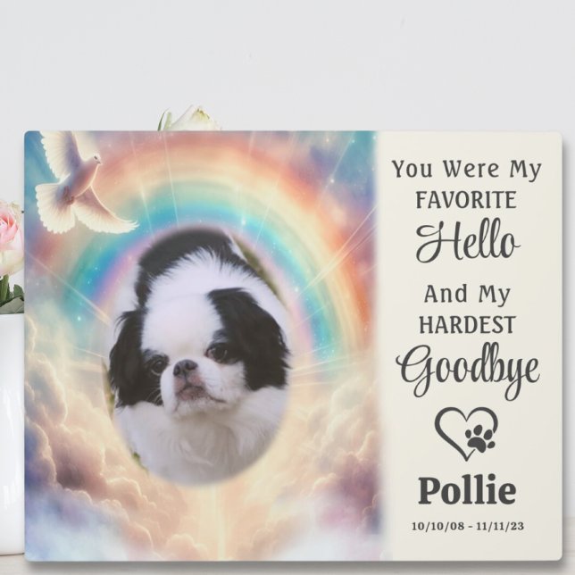 Placa Expositora Recuerdo de mascota fallecida Arcoíris de acuarela (Pet Memorial Keepsake Watercolor Rainbow Photo Plaque Cat Dog)