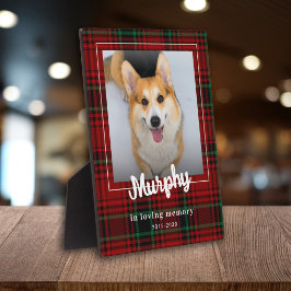 Placa Expositora Recuerdo de perro de cuadros rojos clásico con fot