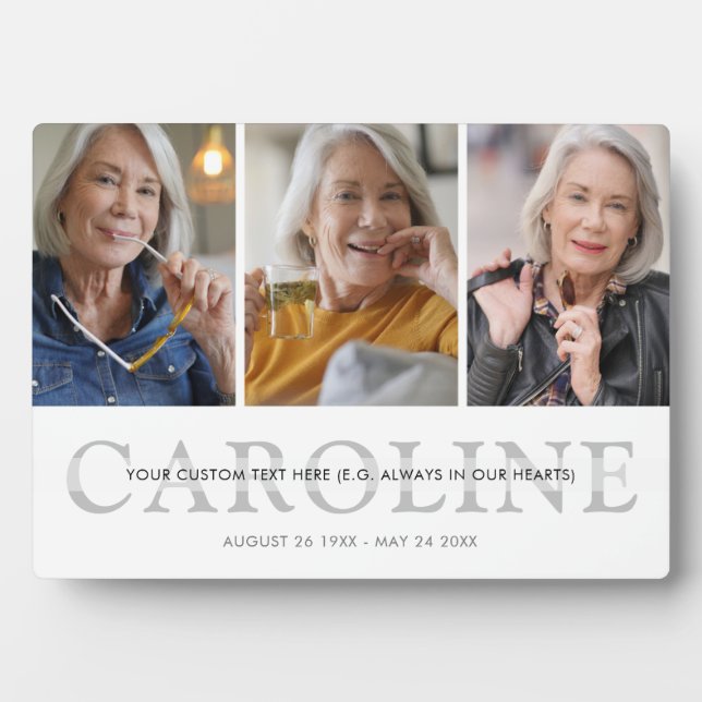 Placa Expositora Recuerdo personalizado de texto y 3 fotos moderno  (Frente)