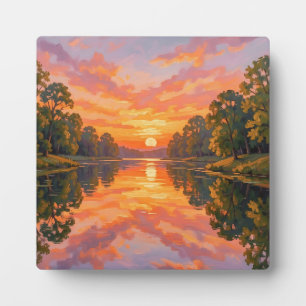 Placa Expositora Reflejo del río al atardecer vibrante
