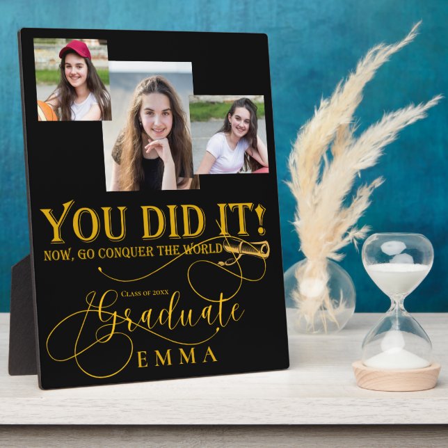 Placa Expositora Regalo de Black Gold Graduation Multi Photo Keepsa (Lado)