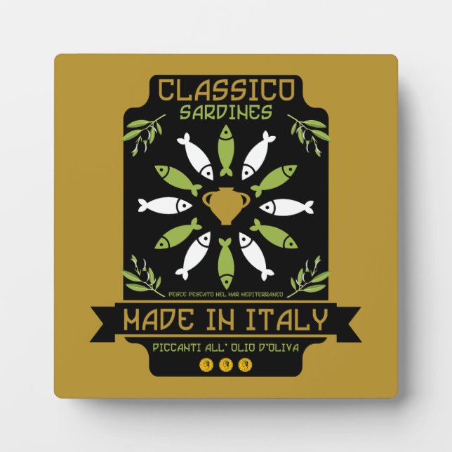 Placa Expositora Regalo de cocina impresa de arte de sardinas itali (Frente)