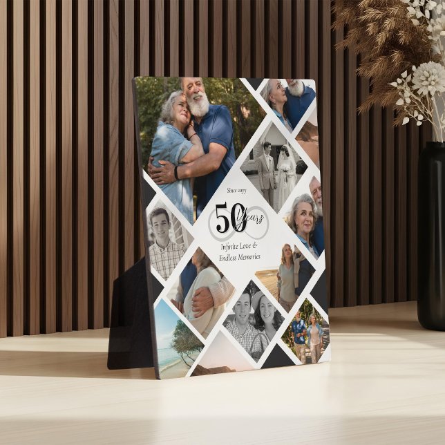 Placa Expositora Regalo de Collage de Fotos de Amor Infinito del 50 (50th Anniversary Infinity Love Photo Collage Gift Plaque)