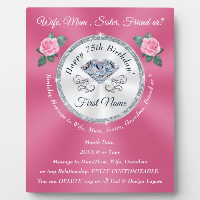 Placa Expositora Regalo de cumpleaños personalizado para una mujer  (Frente)