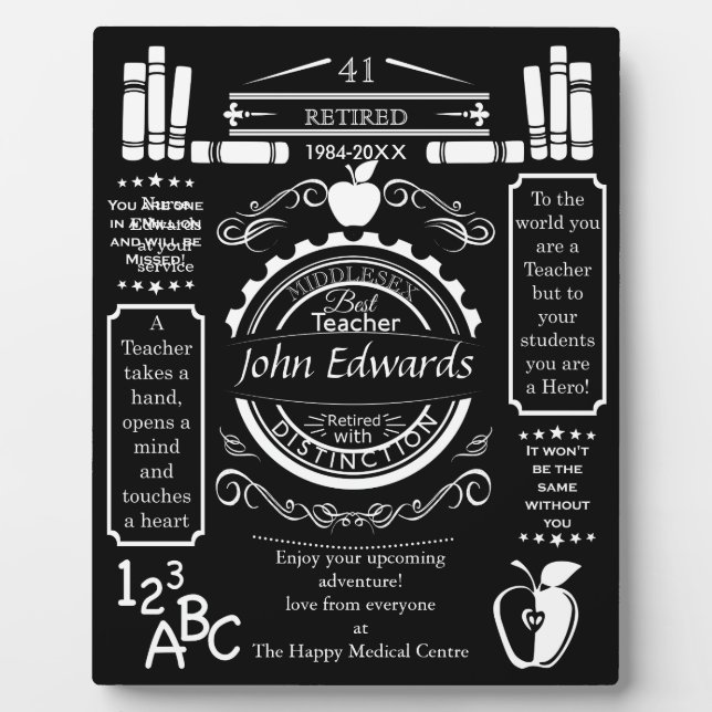 Placa Expositora regalo de retiro de profesores para jefe, servicio (Frente)