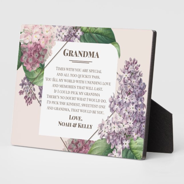 Placa Expositora Regalo del Día de la Madre Flores Abuela de nietos (Lado)