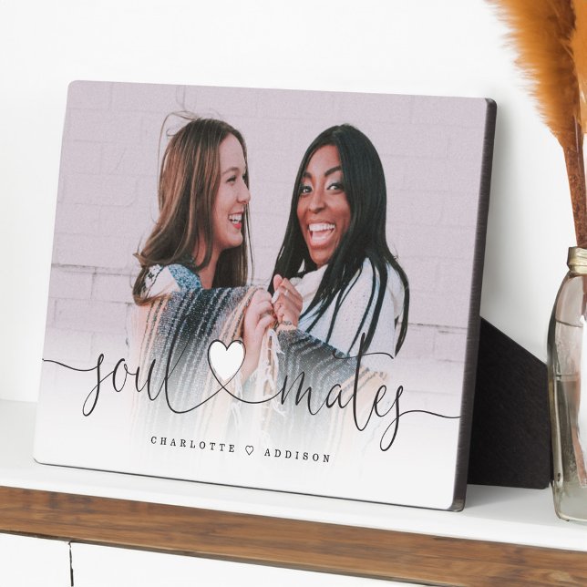 Placa Expositora Regalo fotográfico de los mejores amigos del guión (Soulmates Heart Script Best Friends Photo Gift Plaque)
