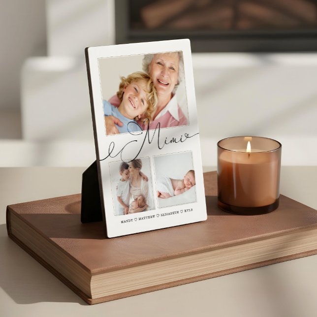 Placa Expositora Regalo para Mimi | Nietos 3 Collage de fotos (Gift for Mimi | Grandchildren 3 Photo Collage Plaque)