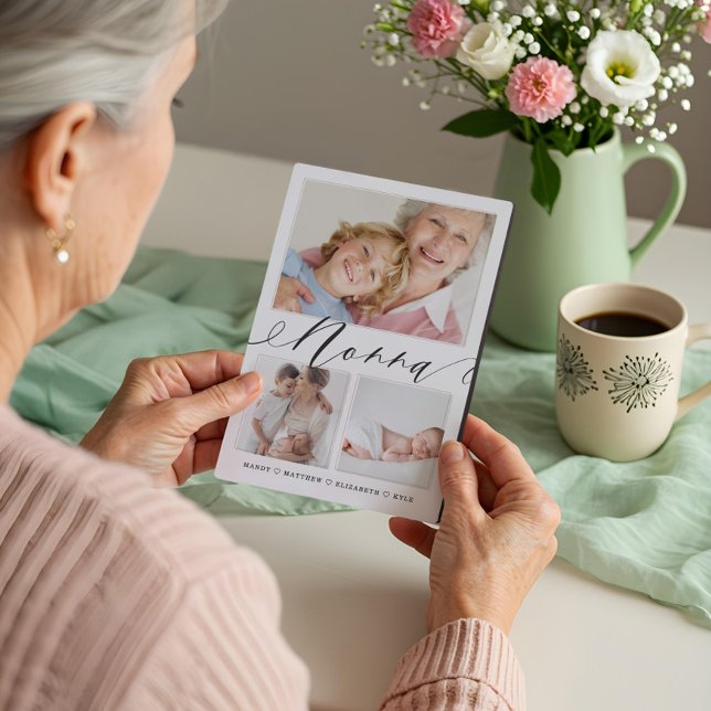 Placa Expositora Regalo para Nonna | Nietos 3 Collage de fotos (Gift for Nonna | Grandchildren 3 Photo Collage Plaque)