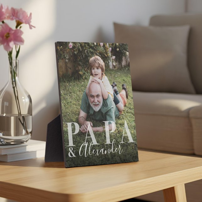 Placa Expositora Regalo para papá y nieto foto Keepsake (Gift for Papa & Grandchild Photo Keepsake Plaque)