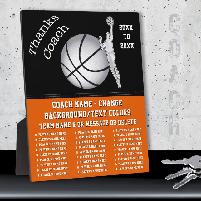Placa Expositora Regalos de básquetbol para entrenadores. entrenado (Presents for basketball coaches. Black and orange, Christmas gifts for basketball coaches. Custom.)