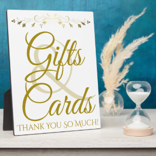 Placa Expositora Regalos de Boda y Tarjetas Elegantes de Oro Rótulo