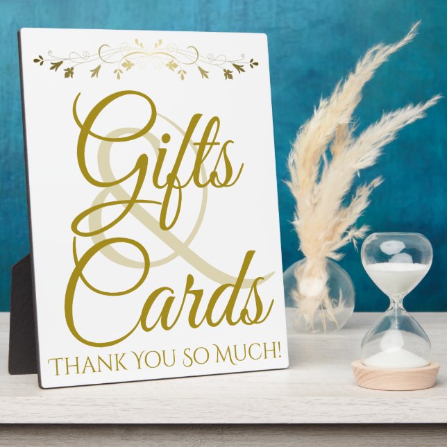 Placa Expositora Regalos de Boda y Tarjetas Elegantes de Oro Rótulo (Lado)