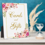 Placa Expositora Regalos de tarjetas de boda acuarela floral rosa d<br><div class="desc">Watercolor Floral Pink Gold Wedding Cards Gifts Table Plaque</div>
