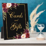 Placa Expositora Regalos de tarjetas de Boda de Oro Negras de color<br><div class="desc">Floral de color de agua Borgoña negro y tarjetas de boda de oro regalo Mesa de regalo</div>