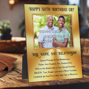 Placa Expositora Regalos para el 50 cumpleaños del padre, cualquier