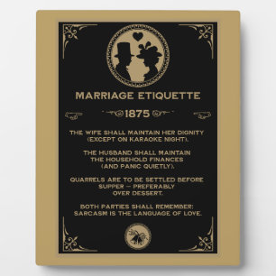 Placa Expositora Reglas Divertidas de Matrimonio para Recién Casado