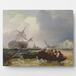 Placa Expositora Remando barcos en ayuda de un hombre de guerra