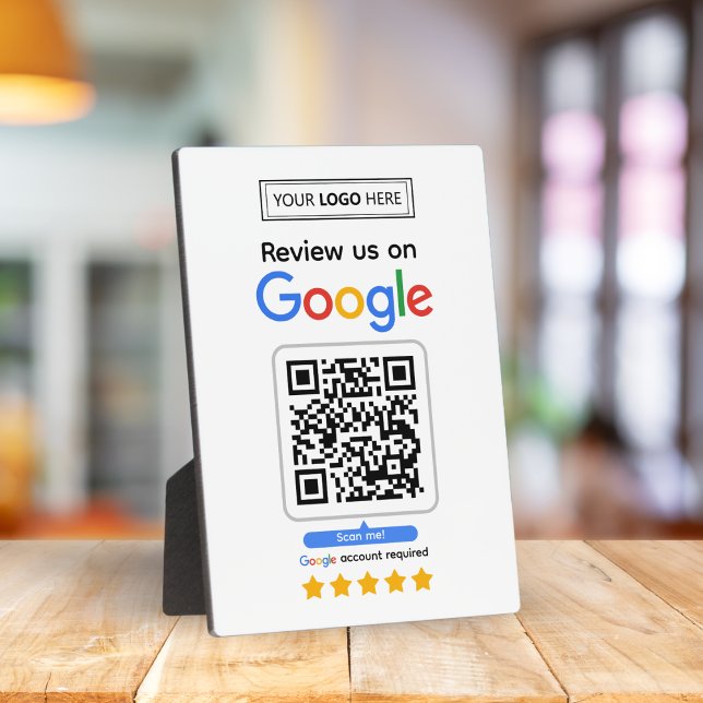 Placa Expositora Reseñas de Google | Código QR del enlace de reseña (Review us on Google Business Profile. Grow your business with reviews from happy customers)