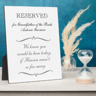 Placa Expositora Reservado Para El Abuelo Del Boda Memorial De La N