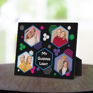 Placa Expositora Resumen moderno Collage de fotos de Hexagon Plaque