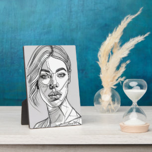 Placa Expositora Retrato artístico de la línea monocroma abstracta