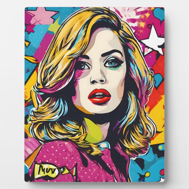 Placa Expositora Retrato audaz de arte pop retro (Frente)