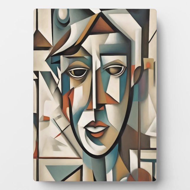Placa Expositora Retrato Cubista Moderno Resumen Arte (Frente)
